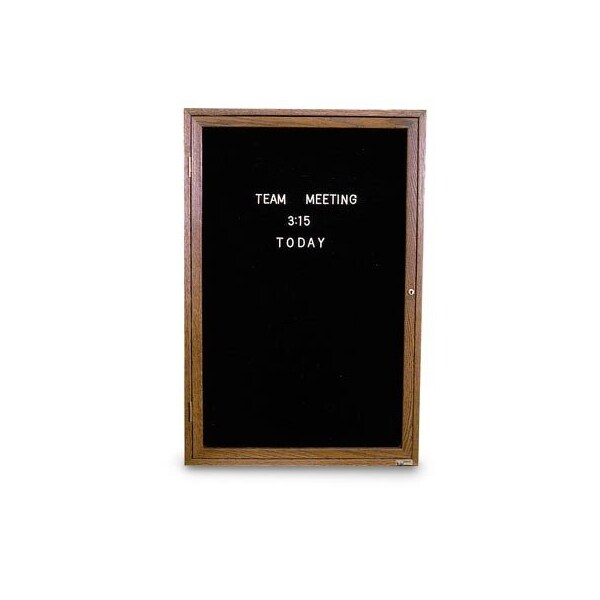 36"x36" 1-Door Enclosed Letterboard, Green Vinyl/Walnut